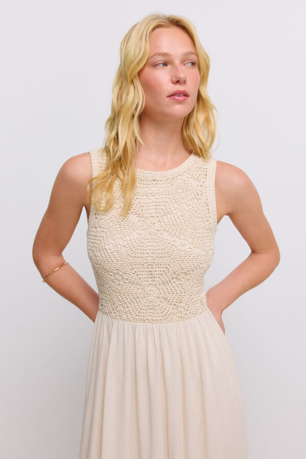 Springfield Vestido sem mangas em crochet castanho