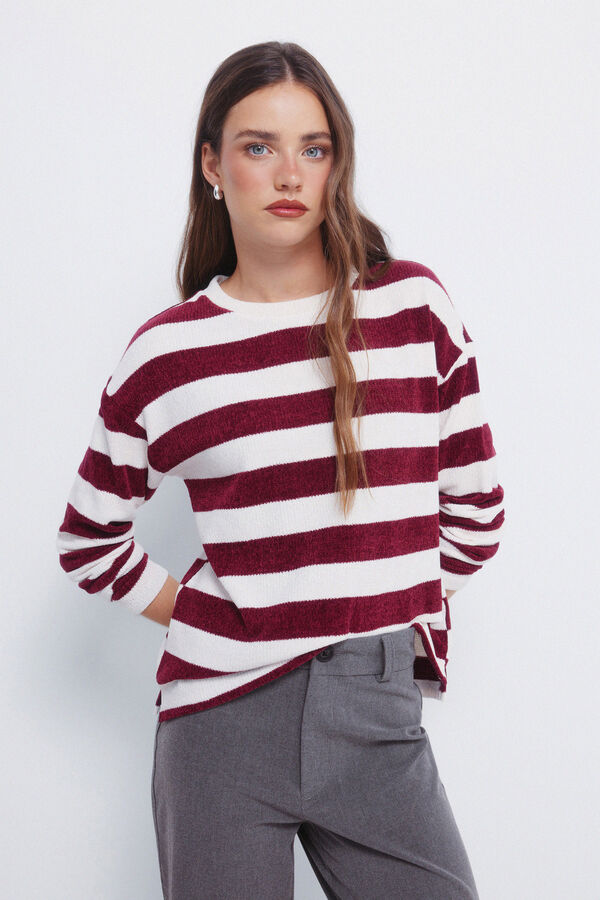 Springfield T-shirt riscas de chenille vermelho