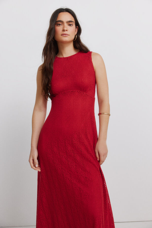 Springfield Vestido midi de al&ccedil;as bordado vermelho