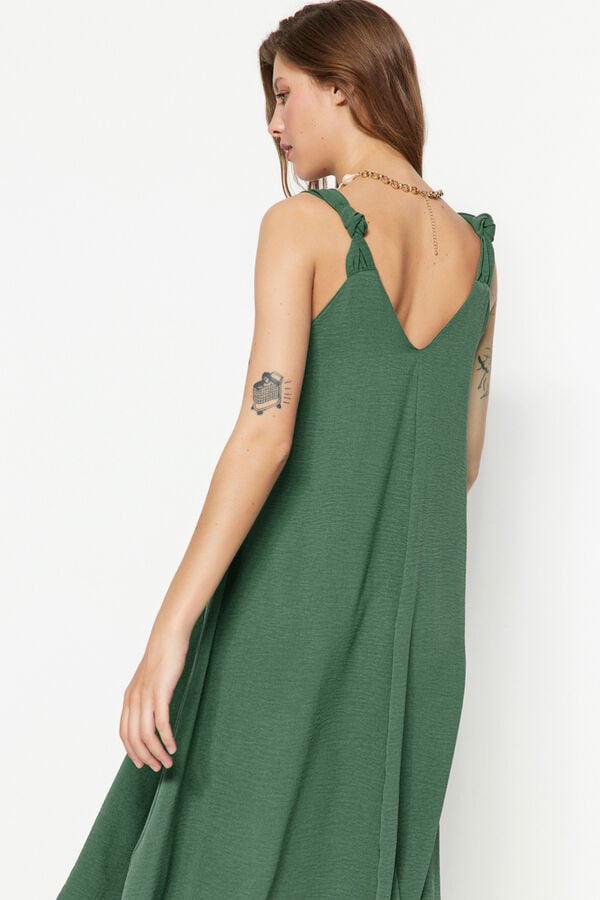 Trendyol Vestido midi com decote em bico Caqui escuro