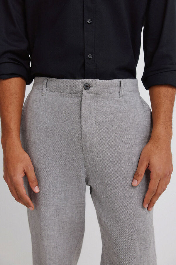 Springfield Cal&ccedil;as slim fit confort&aacute;veis de estrutura de linho cinzento