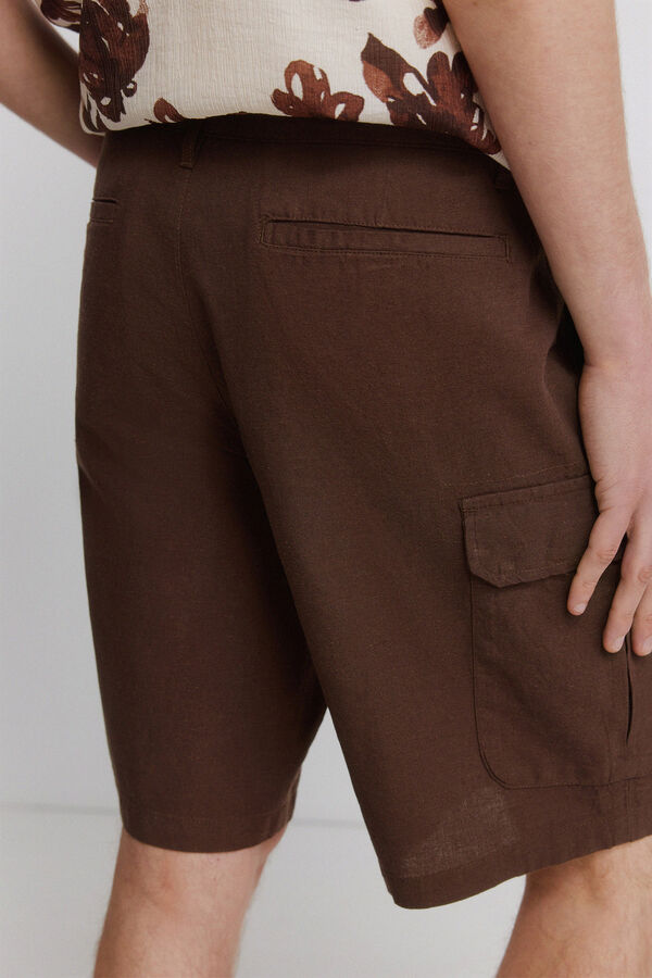 Springfield Bermudas de linho cargo comfort fit castanho
