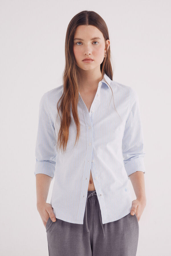 Springfield Camisa de algodão Oxford azul