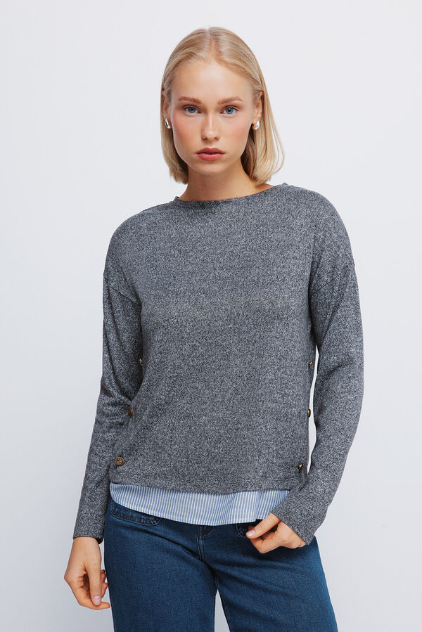 Springfield T-shirt combinada com botões laterais cinzento