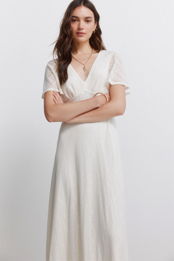 Springfield Vestido midi bordado branco