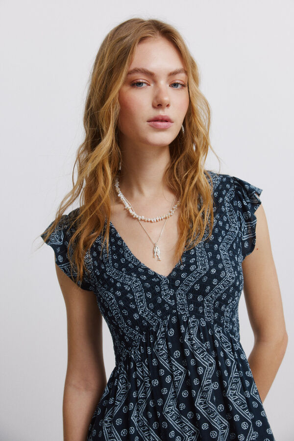 Springfield Vestido midi estampado sanefa azul