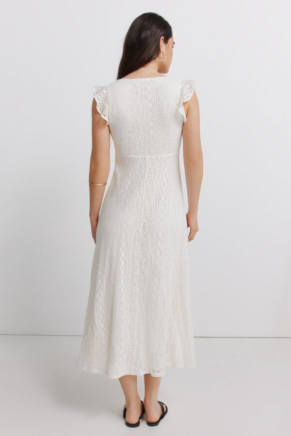 Springfield Vestido midi manga curta com folhos branco