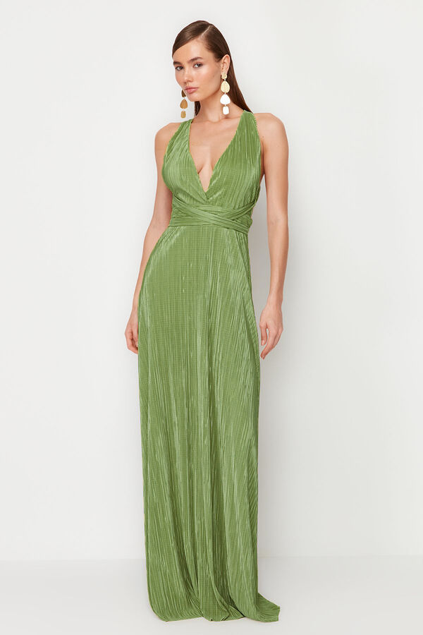 Trendyol Vestido com costas abertas cruzadas verde