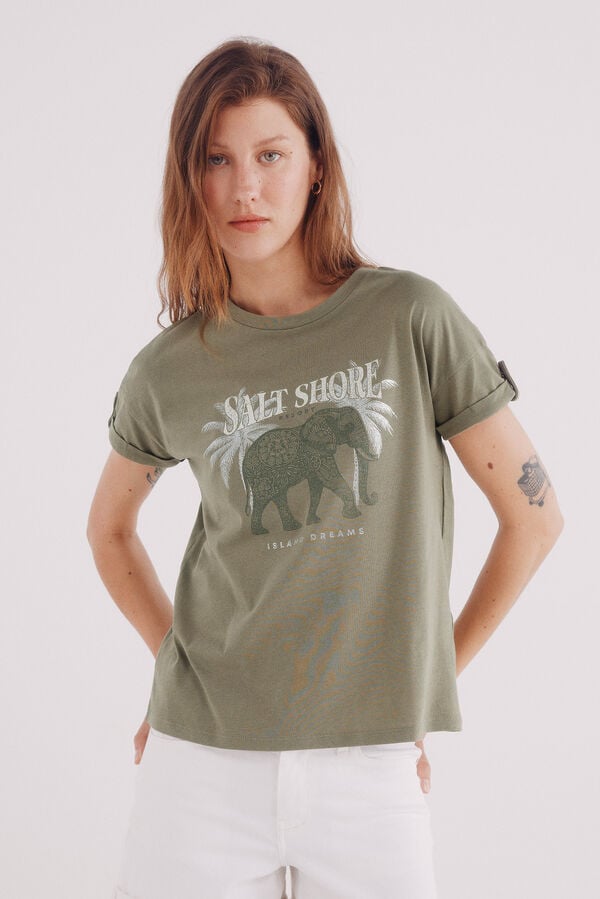 Springfield Camiseta gráfica manga botón verde