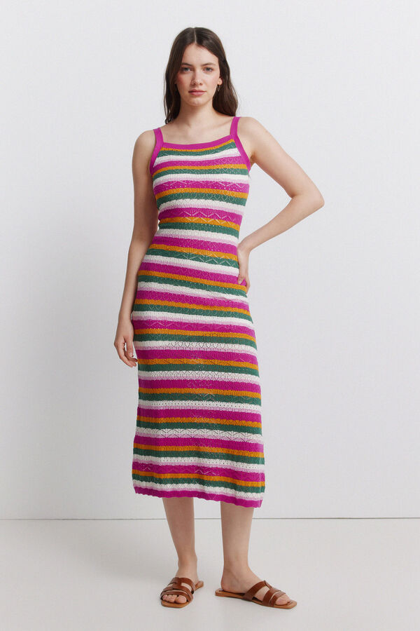 Springfield Vestido midi em malha multicolor rosa