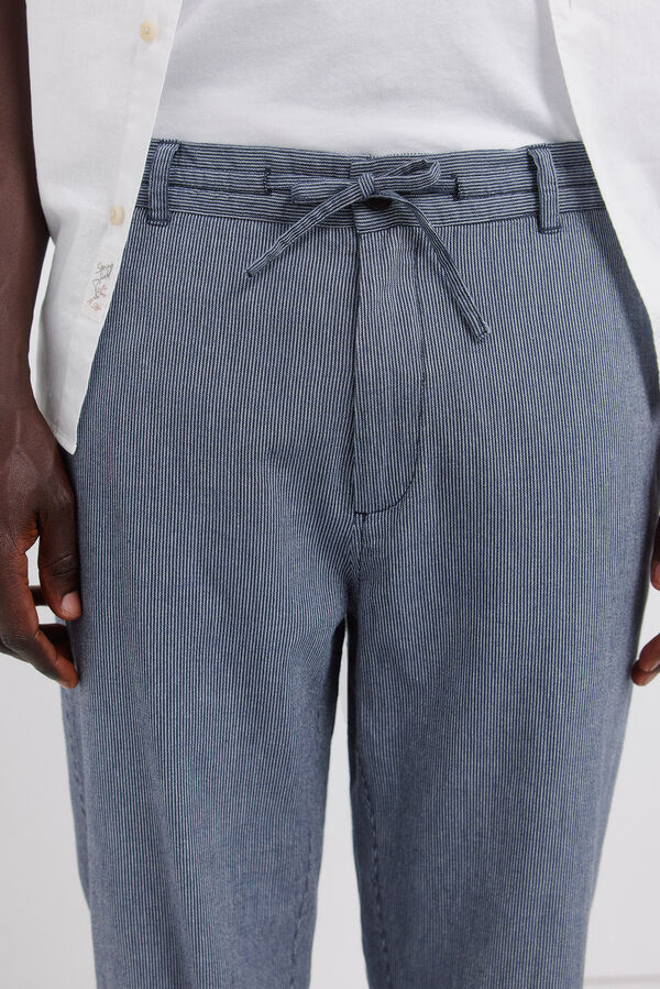 Springfield Cal&ccedil;as chino em linho &agrave;s riscas straight fit azul