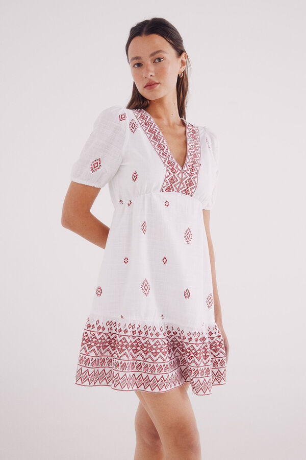 Springfield Short dress with ethnic motifs and a neckline red