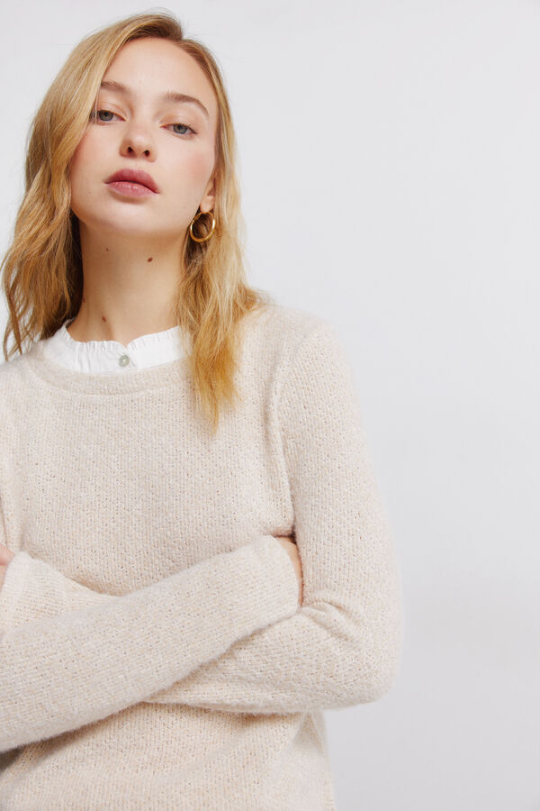 Springfield Camiseta chenilla cuello combinado tostado