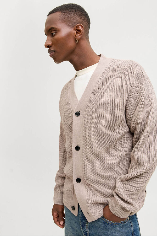 Jack & Jones Casaco de malha básico com gola em V cinzento