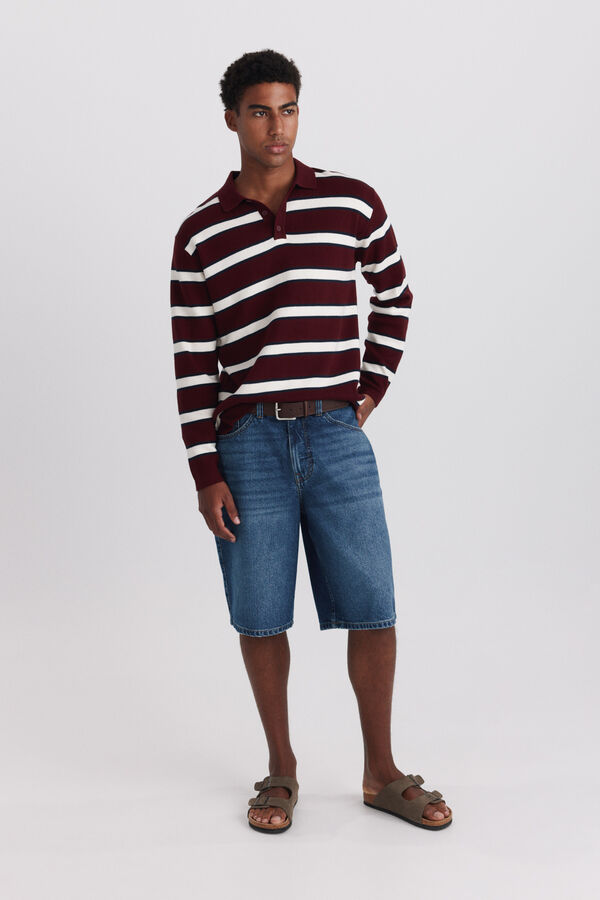 Springfield Polo de manga comprida em jacquard de riscas vermelho
