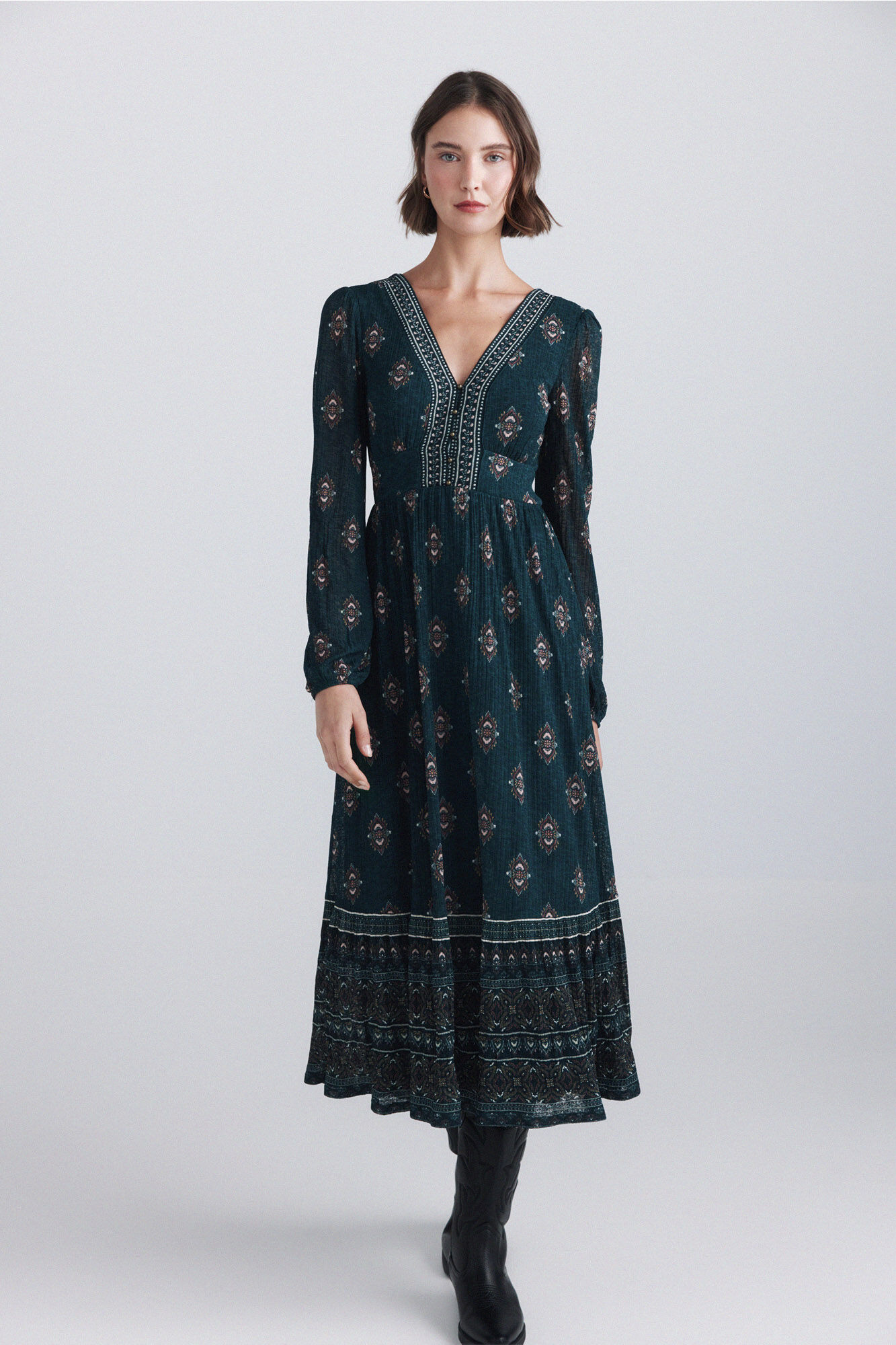 Springfield Vestido midi estampado &eacute;tnico