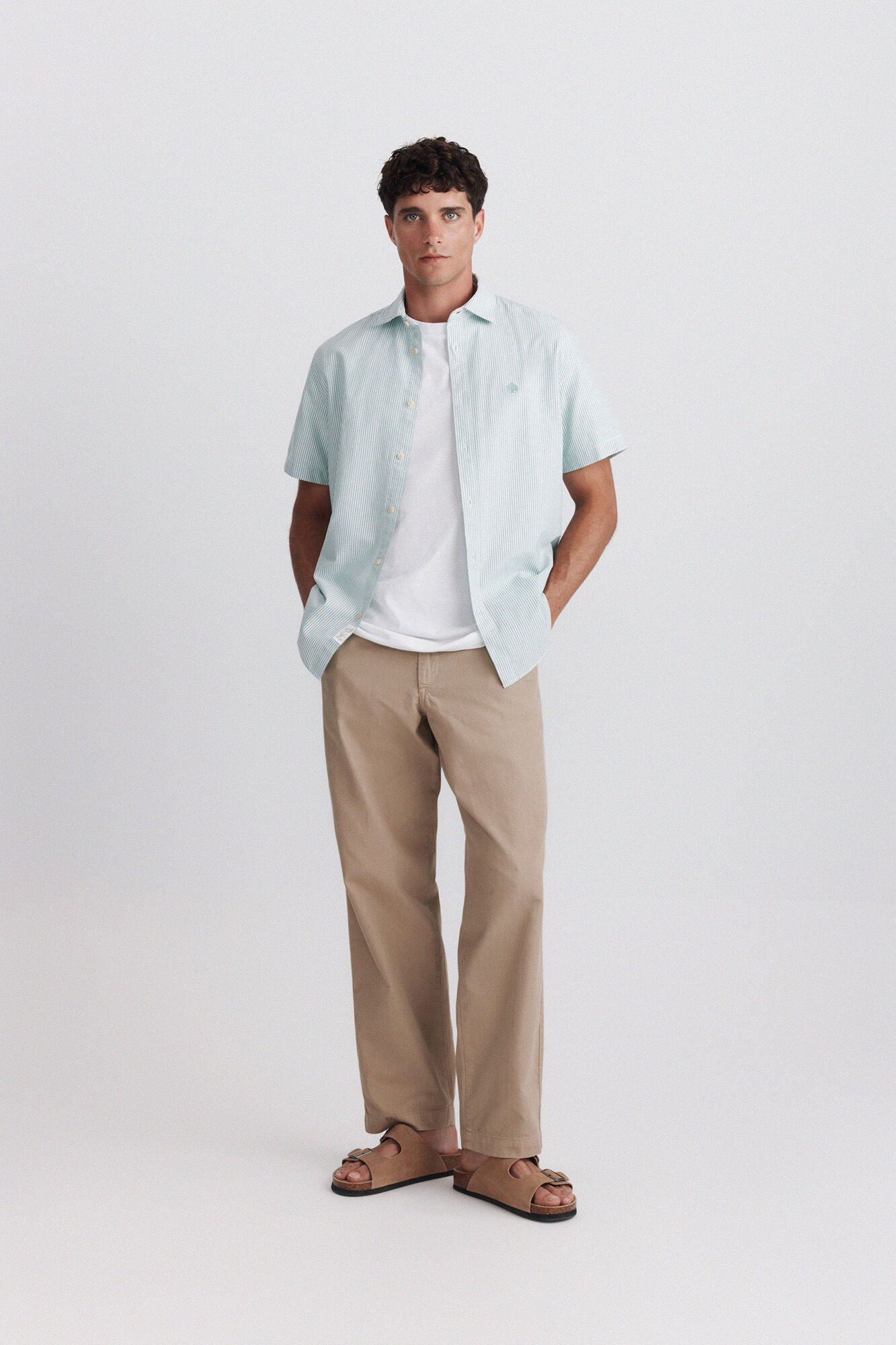 Springfield Camisa de manga curta oxford riscas