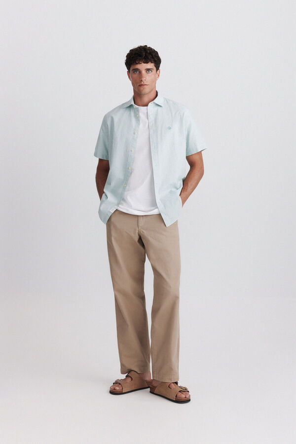 Springfield Camisa de manga curta oxford riscas verde