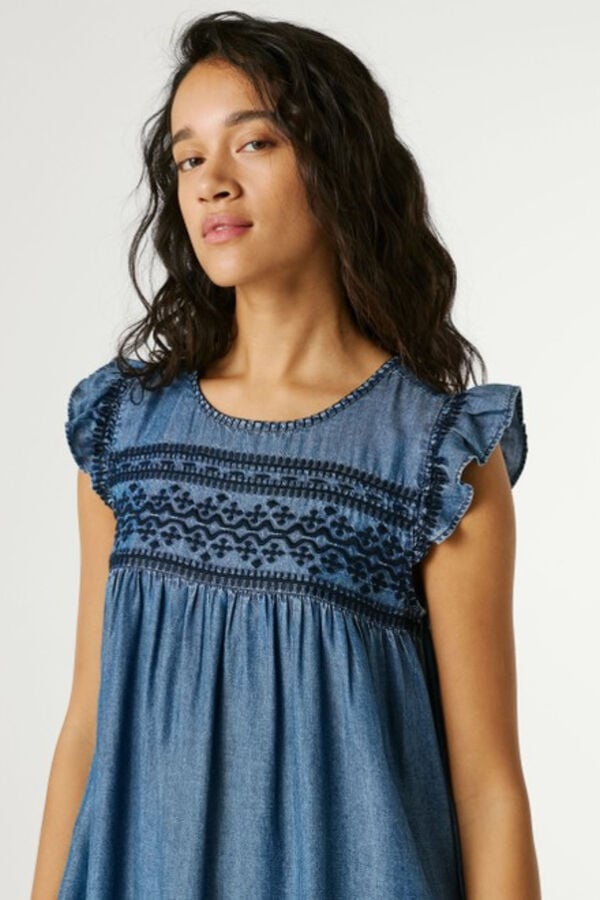 Pepe Jeans Vestido com manga de folhos azul