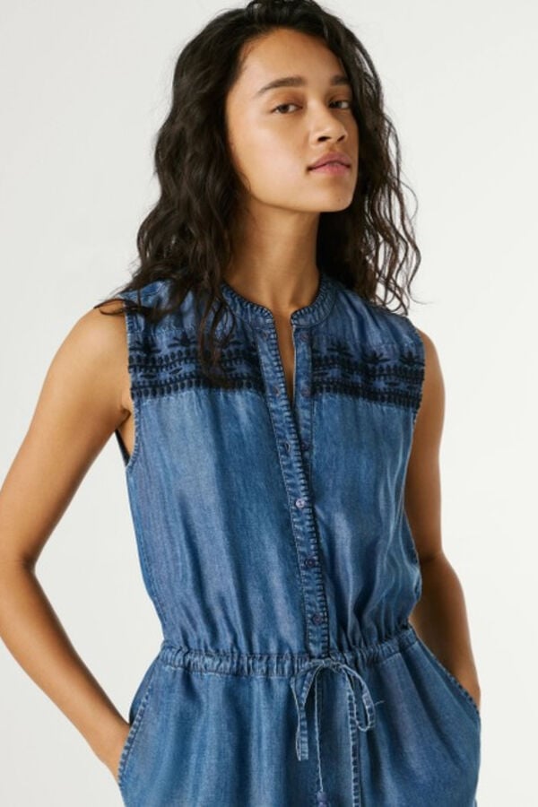 Pepe Jeans Vestido tencel cintura ajust&aacute;vel azul