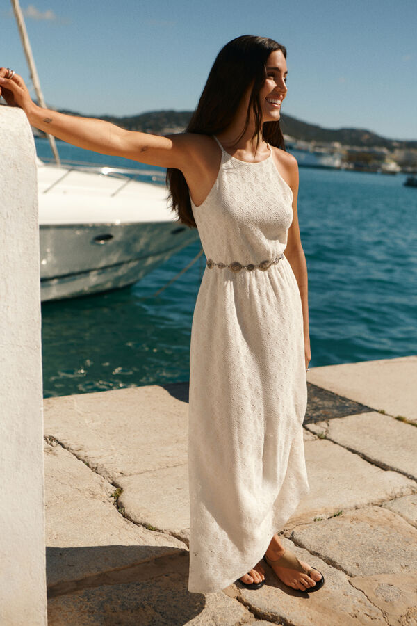 Springfield Vestido midi halter bordado branco