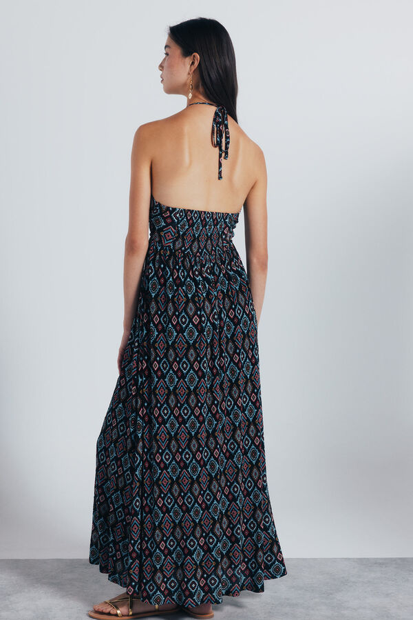 Springfield midi decote com halter e estampado preto
