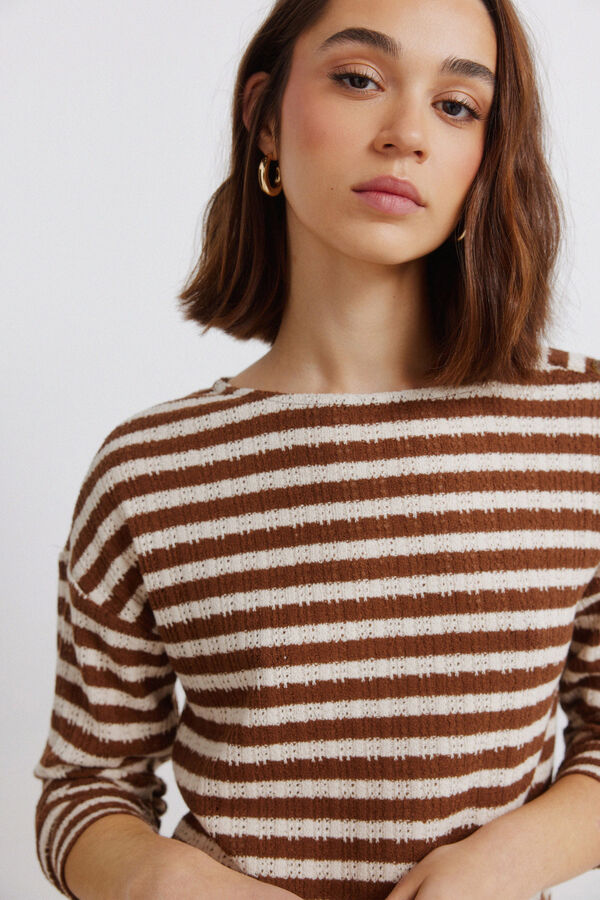 Springfield Striped shoulder buttons T-shirt nude