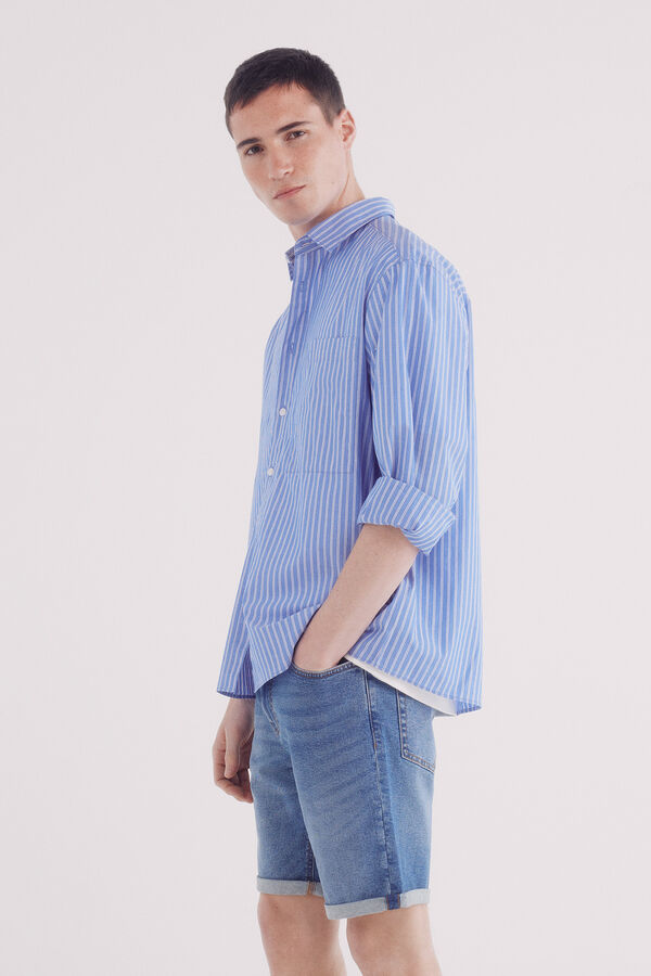 Springfield Bermuda jeans básica lavagem média azul