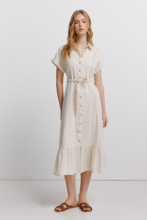 Springfield Vestido camiseiro em linho cru