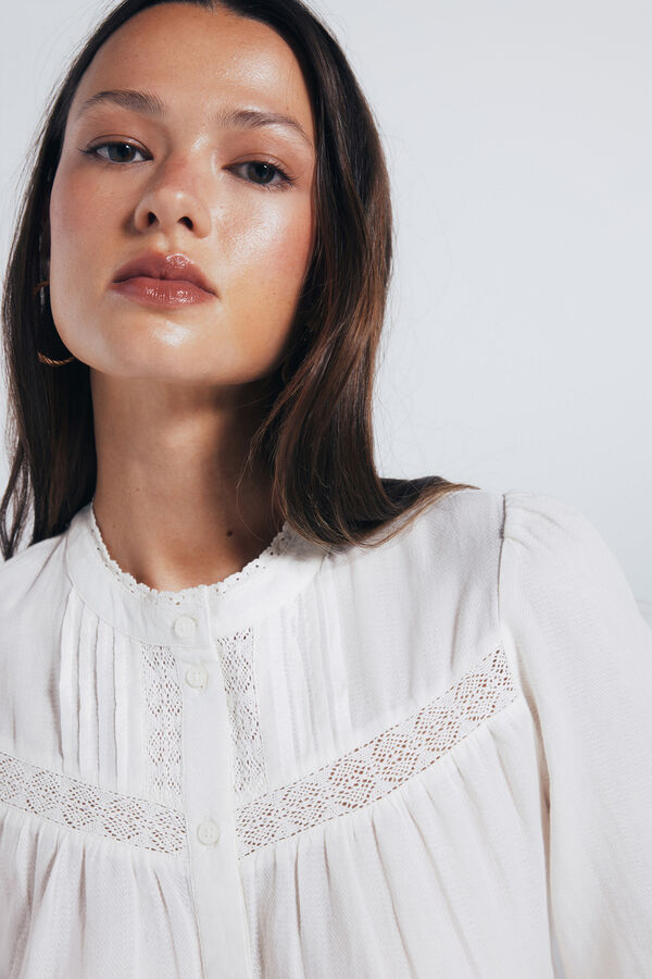 Springfield Blusa lace algodón marrón