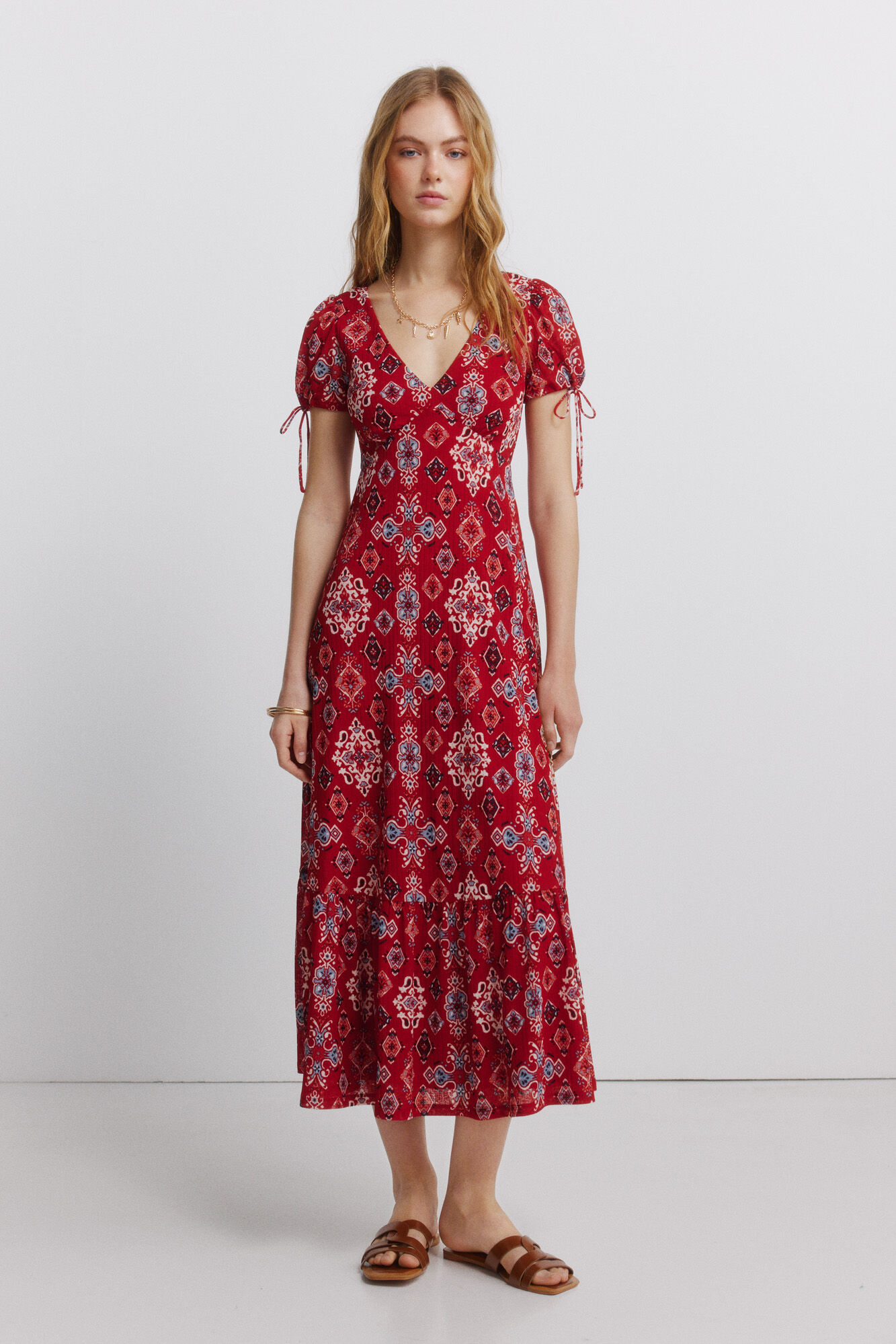 Springfield Vestido manga corta lazos