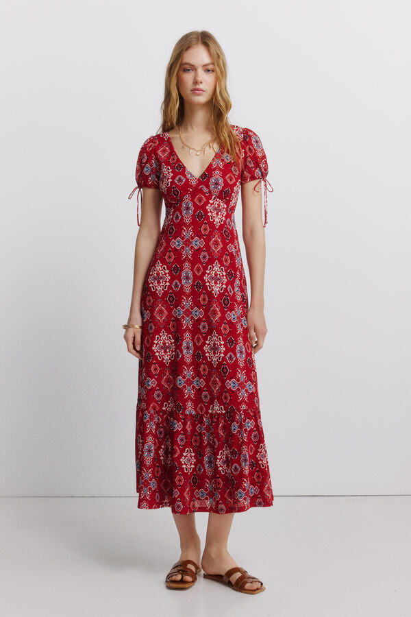 Springfield Vestido de manga curta com la&ccedil;os vermelho