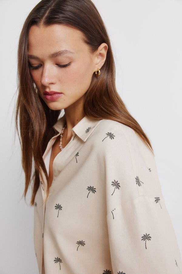 Springfield Camisa de manga curta em linho oversize cru