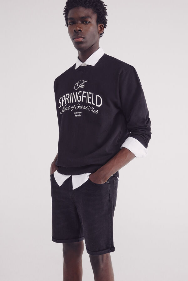 Springfield Bermuda jeans básica preta slim fit preto