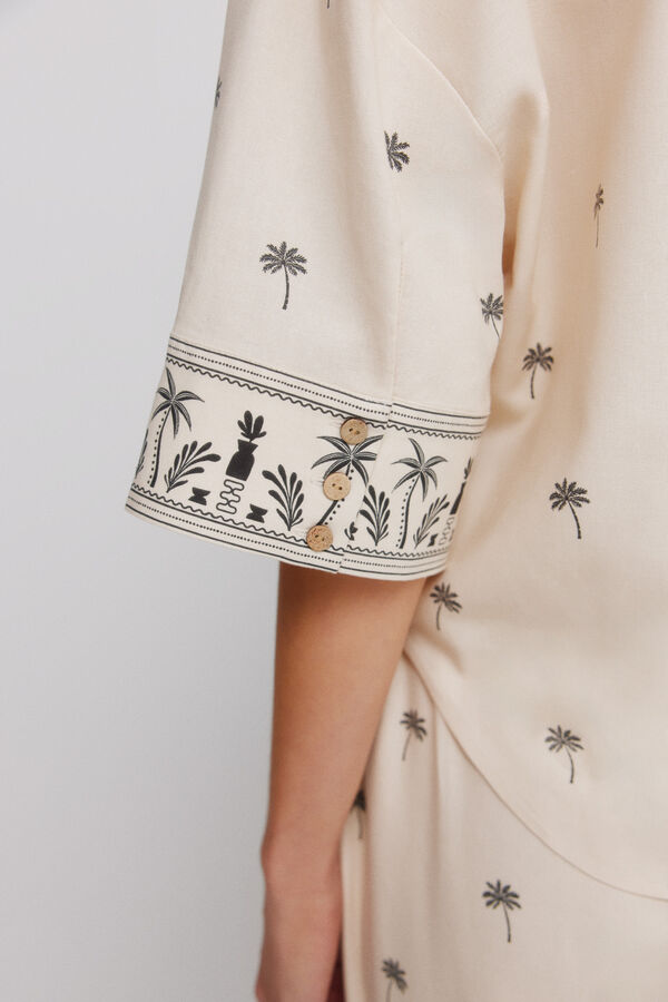 Springfield Camisa de manga curta em linho oversize cru