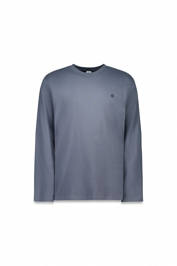 Springfield T-shirt básica de manga comprida com acabamento macio azul