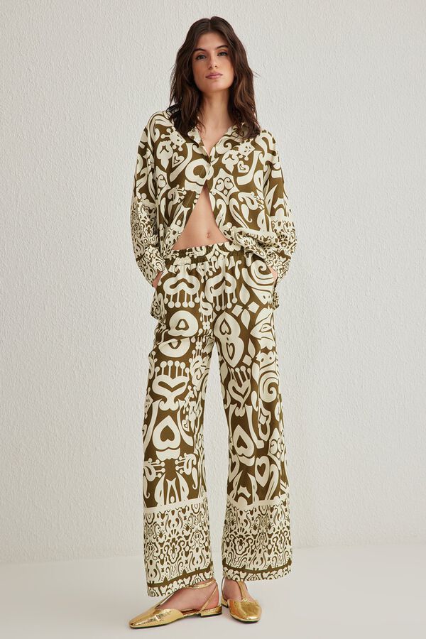 Trendyol Conjunto estampado fluido Caqui escuro