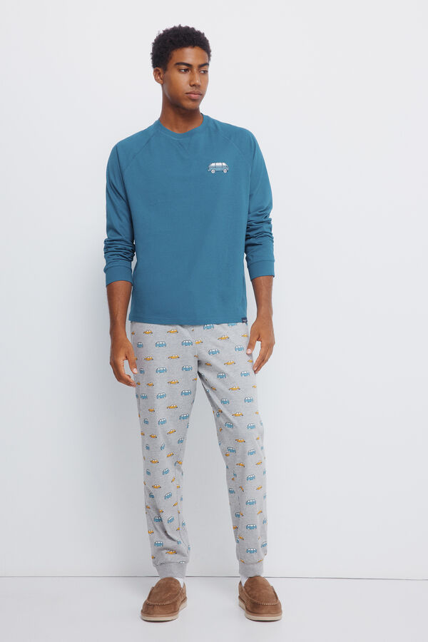 Springfield Pijama comprido longo de manga raglan com calça de carro azul