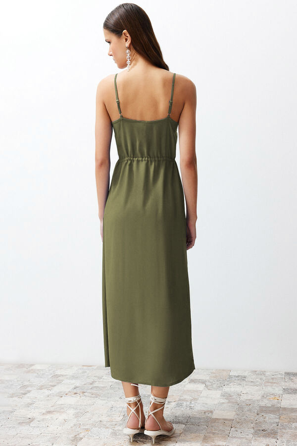 Trendyol Vestido largo cord&oacute;n ajustable kaki