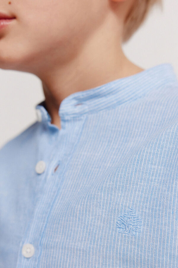 Springfield Kids Camisa de linho &agrave;s riscas gola mao para menino azul