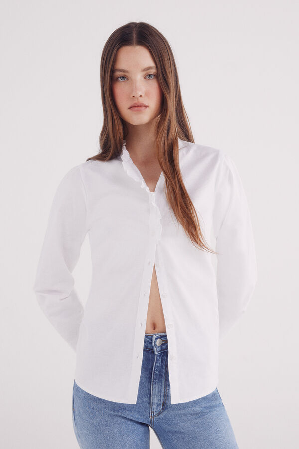 Springfield Blusa Oxford com gola franzida cru