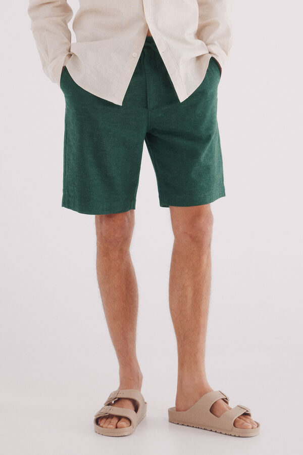 Springfield Bermudas de linho slim fit verde