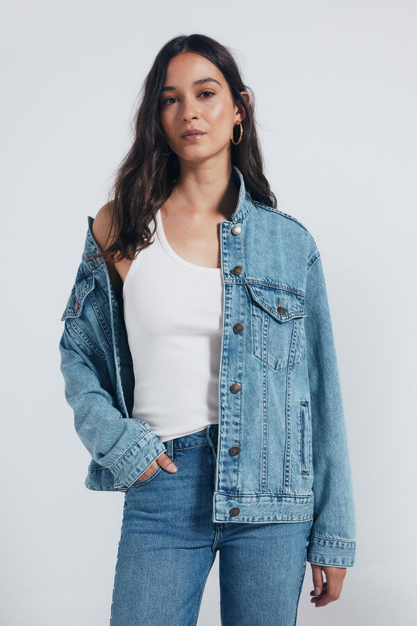 Springfield Jaqueta jeans de algodão oversized azul