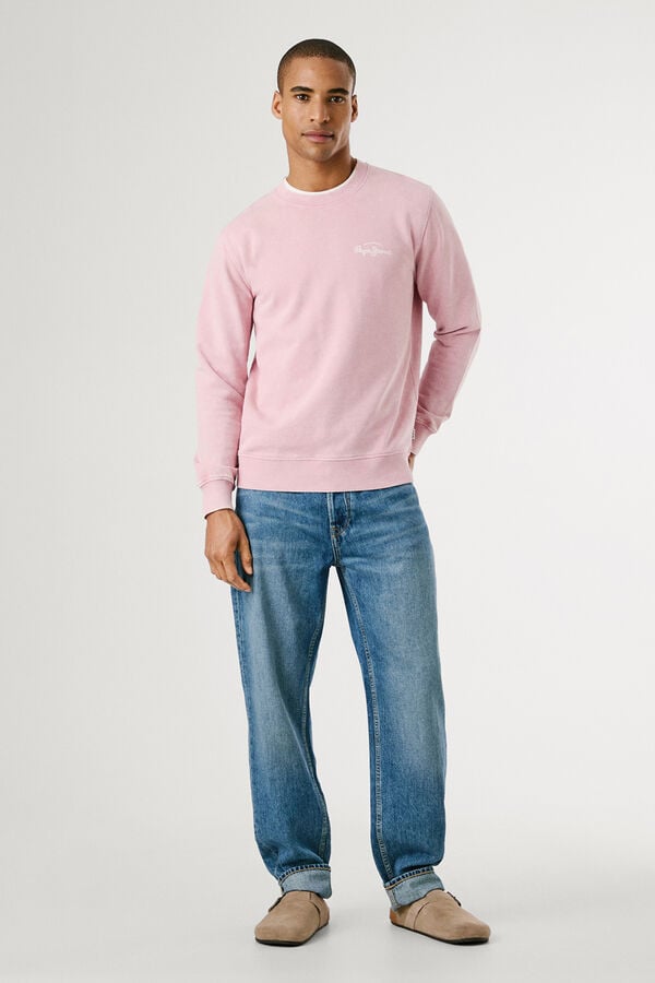 Pepe Jeans  Sudadera lavada con logo pequeño frontal y logo grande en la espalda. rosa