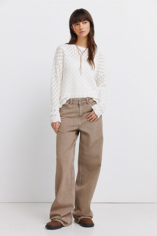 Springfield Camisola malha pointelle bege