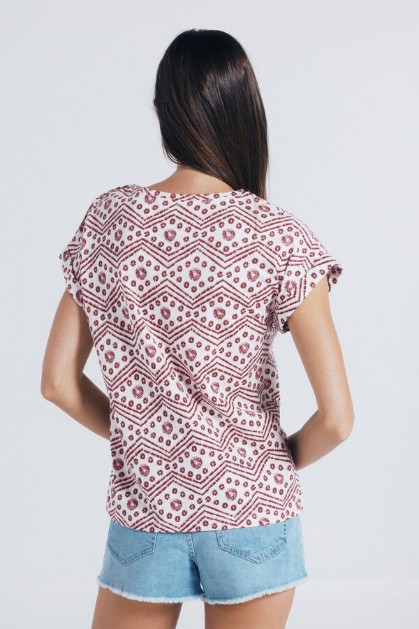 Springfield Camiseta estampada com bot&otilde;es e ombros &agrave; mostra estampado