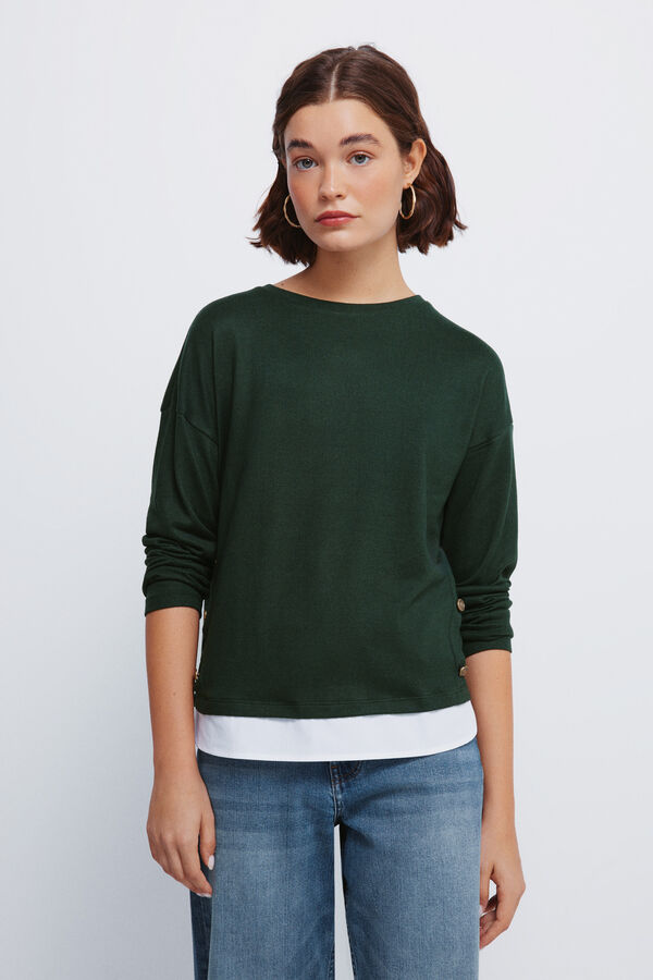 Springfield T-shirt combinada com botões laterais verde