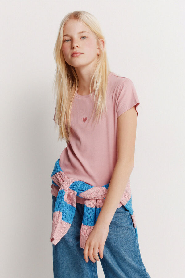 Springfield Kids T-shirt manga curta canelada para menina rosa