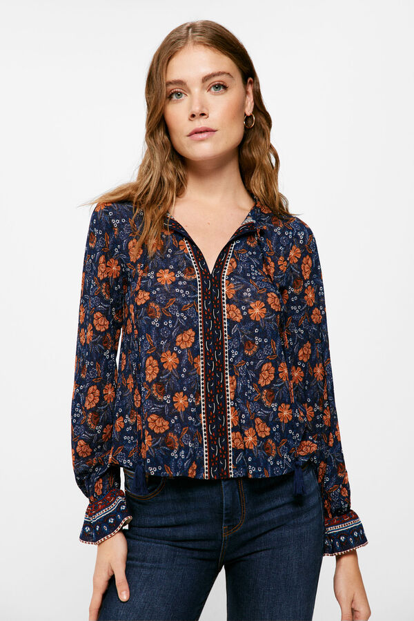 Springfield Blusa Flores Cenefas azul