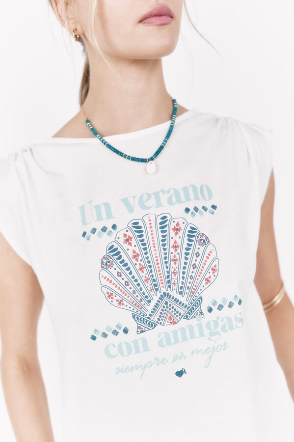 La Vecina Rubia Camiseta de manga manga curta com borlas bege